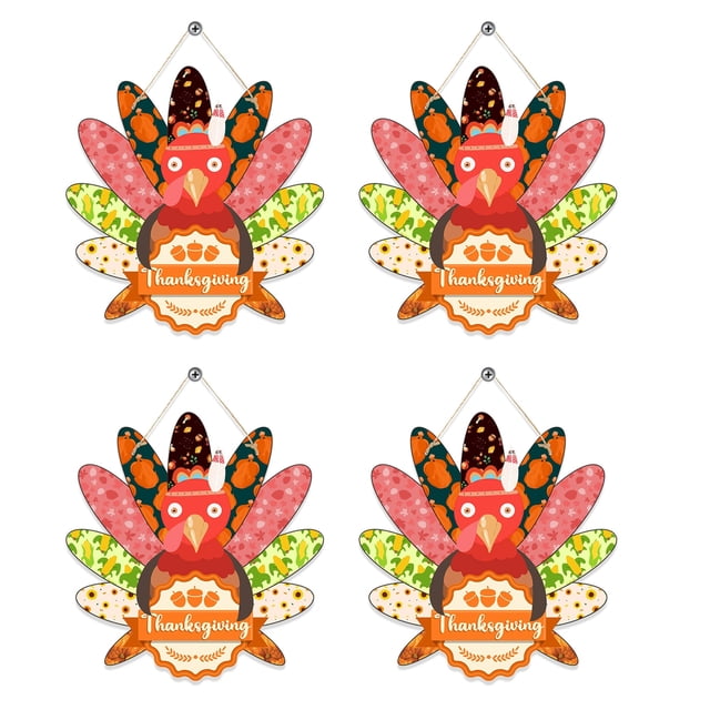 Bewildely 4 piezas, colgante, letrero de madera de pavo de Acción de Gracias, decoración del hogar, pavo de otoño, ideal para cocinas, hogares Decoración del hogar B