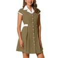 thumbnail image 4 of INSPIRE CHIC Women's Button Down Shirt Dress Notch Lapel Short Sleeve Belted Work Dresses S Brown, 4 of 5
