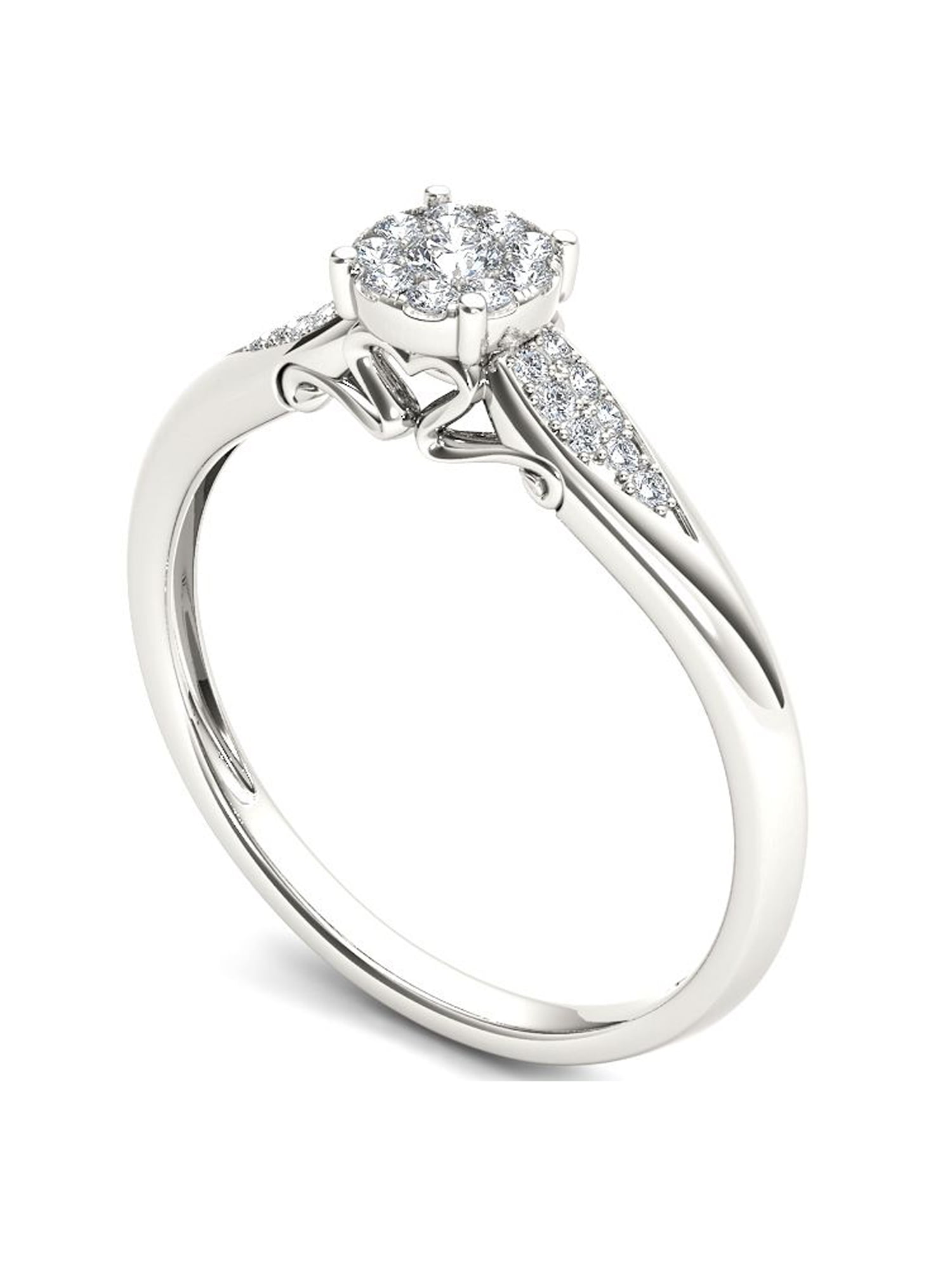 1/6Ct TDW Diamond 10K White Gold Cluster Ring Engagement Ring