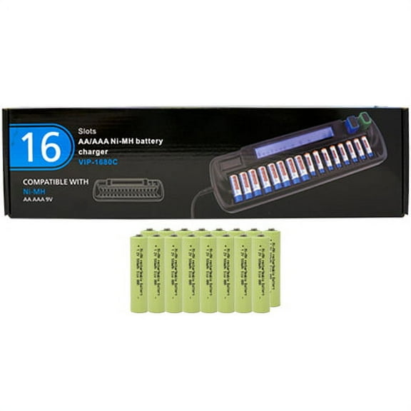 16 Bay AA / AAA LCD Battery Charger   16 AAA NiMH Batteries (900 mAh)