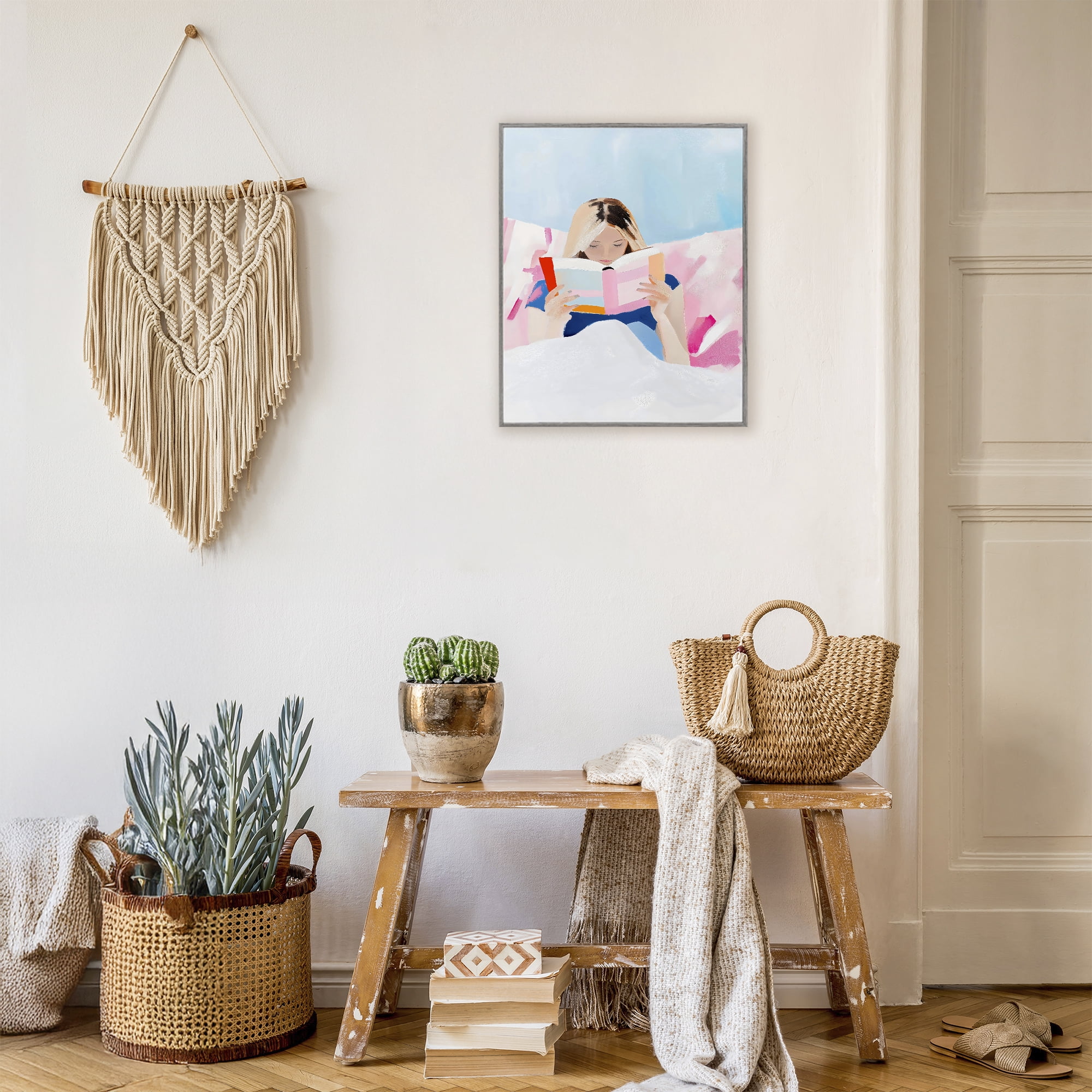 Stupell Industries Cozy Reading In Bed Gray Framed Giclee Art, design by The Prints Vibe