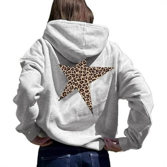 YUEHUA Womens Star Graphic Hoodies Oversized Y2k Leopard Print Hooded Sweatshirt Cheetah Hoodie Streetwear Unisex Pullover Tops