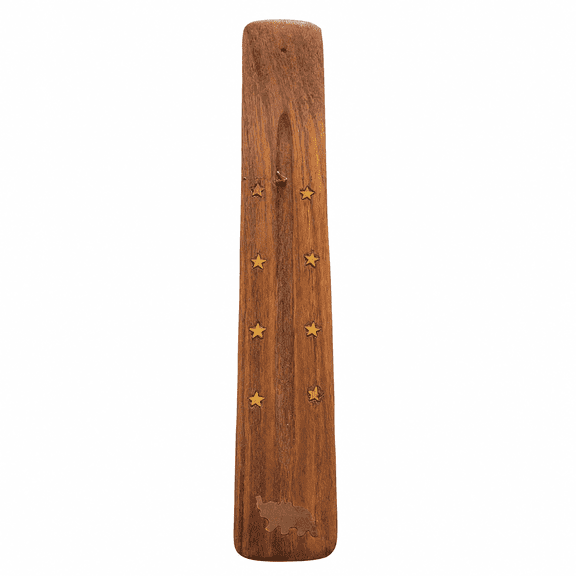 Govinda Wooden Incense Stick Holder and Ash Catcher with Star Inlays, Brown