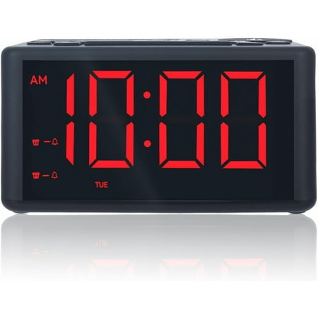 Digital Alarm Clock Radio with AM/FM Radio, Presets, Dual Alarms, Weekday / Weekend Alarm, Snooze, Sleep Timer, Dimmable Red LED Screen for Bedrooms, living rooms, kitchens, offices, etc (Red)