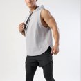 thumbnail image 3 of Sudadera con capucha deportiva para hombre, camisetas sin mangas, entrenamiento, gimnasio, culturismo, camiseta de secado rápido - Gris, 3 of 5