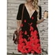 thumbnail image 3 of WILLBEST Vestidos De Mujer Vestido Bohemio Floral De Media Manga Para Mujer, Vestido Informal De Verano Con Estampado De Flores Y Ribete De Encaje, Cuello En V, Vestidos Bohemios Midi, 3 of 3