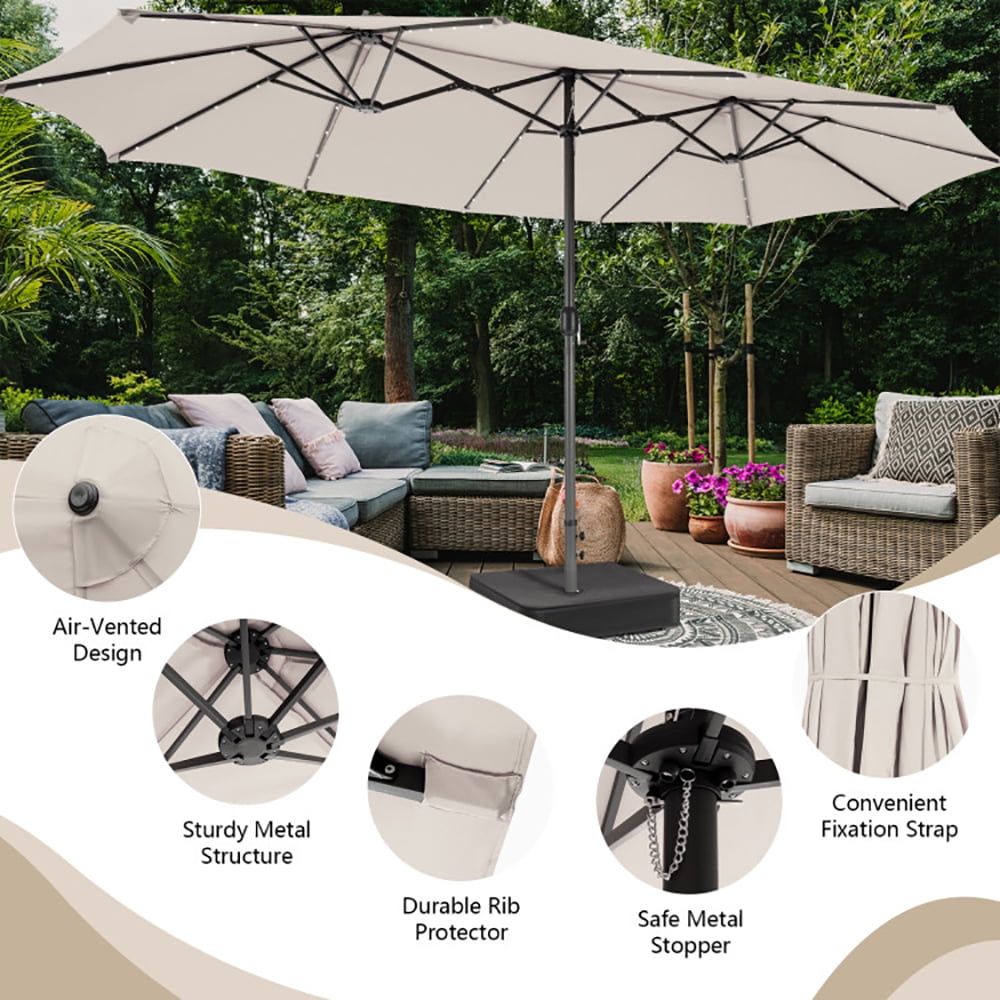 Aimee Lii 15 Feet Double-Sided Patio Umbrella with 48 LED, Sunbrella Patio Umbrellas, Beige Aimee Lii 15 Feet Double-Sided Patio Umbrella with 48 LED, Sunbrella Patio Umbrellas, Beige