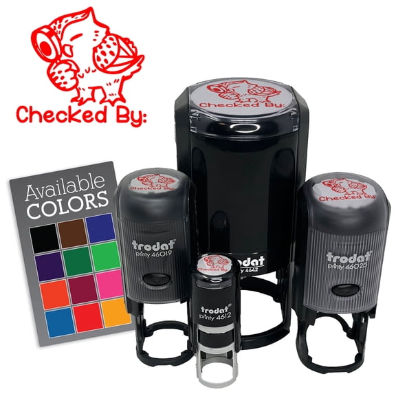 Checked By Owl Magnifying Glass School Teacher Student Self-Inking Rubber Stamp for Stamping Ink Stamper Crafting Planners - 1/2 Inch Mini - Black Ink