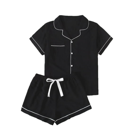 Womens Pajama Sets Short Sets Short Sleeve Sleepwear Black XL