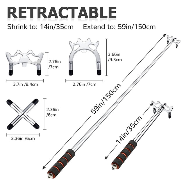Retractable Billiard Cue Stick Bridge with 3Pcs Removable Brass Bridge Head Billiard Table Pool Cue Accessories,Silver