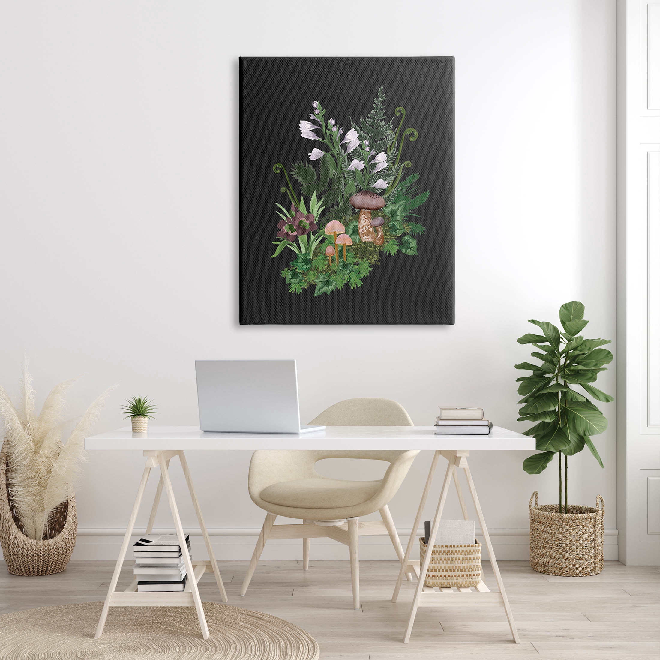 Forest Plants Blooming Mushrooms Botanical & Floral Graphic Art Gallery Wrapped Canvas Print Wall Art