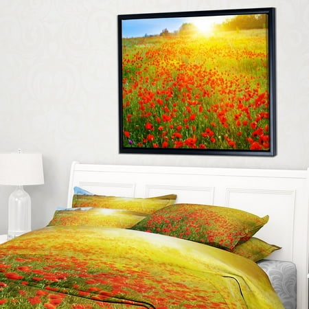 Sunshine Poppies - DESIGN ART Designart 'Beautiful Sunshine over Poppy Fields' Floral Framed Canvas Art print