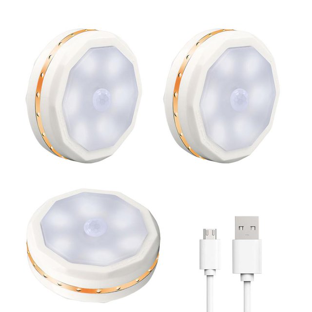 3pcs Night Lamp 6 LED Intelligent Sensor Body Induction USB Rechargeable Corridor Bedside Light Sleep Lamp for Baby Room Bedroom Living Room
