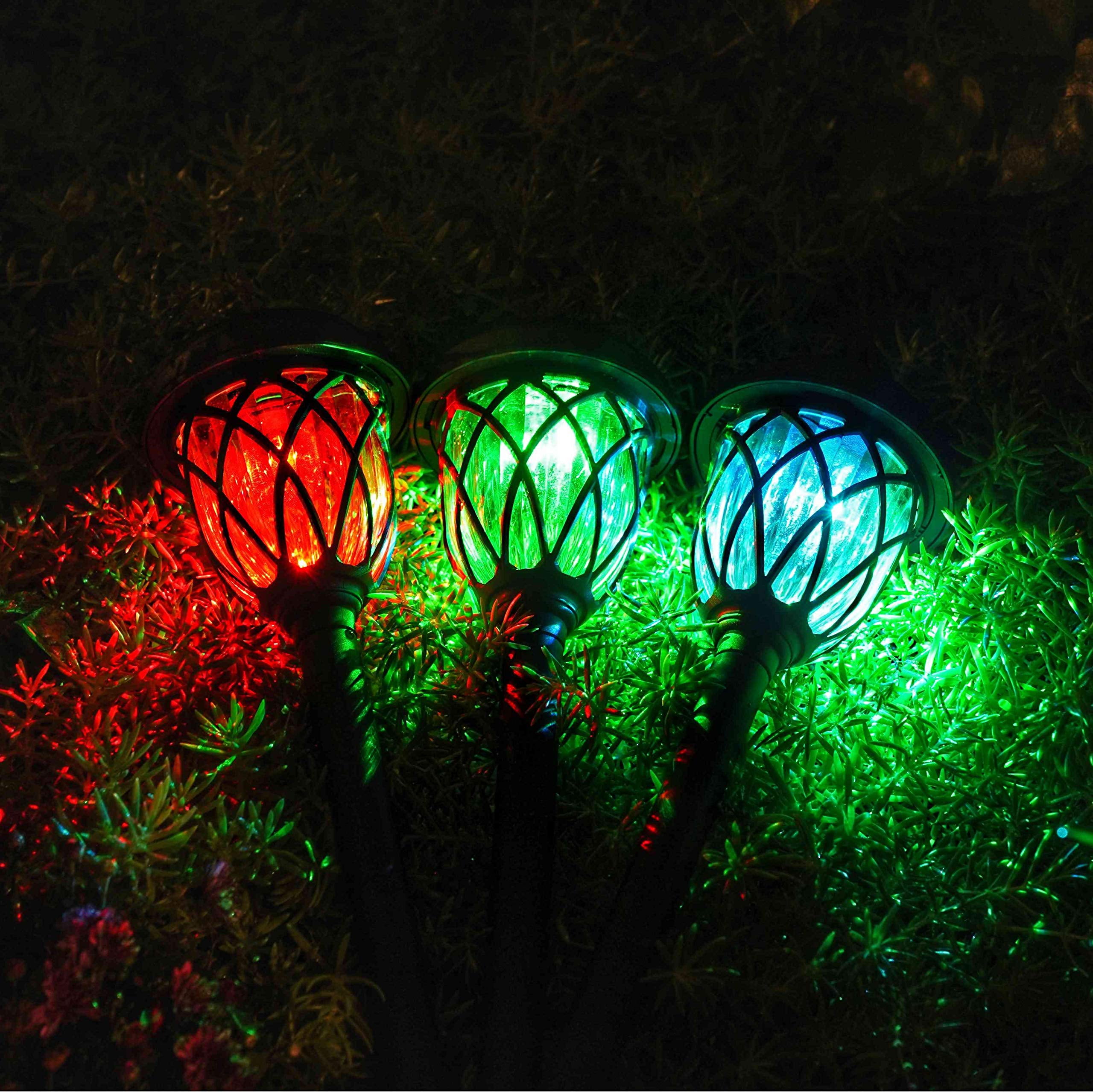 ExcMark 10 Pack Solar Lights Outdoor Garden Pathway Solar Powered Yard Lights for Walkway Sidewalk Driveway. (Black, Multi-colored)