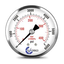 CARBO Instruments 2- 1/2" Pressure Gauge, Chrome Plated Steel Case, Dry, 0-6000 psi/kPa, Back Mount 1/4" NPT
