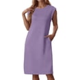 thumbnail image 1 of Youmylove Robe de Plage de Vacances pour Femmes Mode Sans Manches Col Rond avec Poches et Fentes Latérales Collection Printemps Été Robe Longue de Plage, 1 of 5