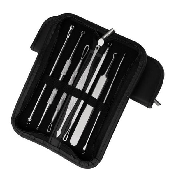 Juego de 7 agujas de acero inoxidable, herramienta de limpieza, clip de doble gancho para acné