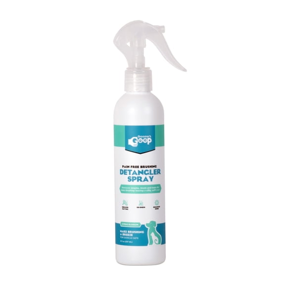 Groomers Goop Pain Free Brushing Detangler Spray, Tangle-Reudcing Leave-In Formula Softens & Smooths Dog & Cat Coats, Gently Removes Dirt & Loose Fur, Reduces Shedding, Dye- Free - 8oz SPray Bottle