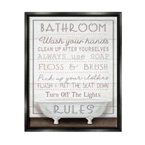 Stupell Industries Rustic Bathroom Rules Tub Typography Painting Black Floater Framed Canvas Art Print Wall Art, 17 x 21