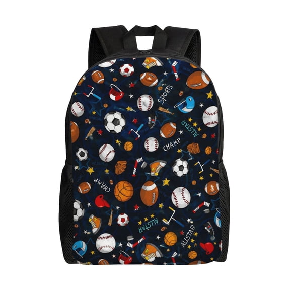 Baseball, Football, Soccer Backpack Full Front Print Travel Laptop Bag for Men and Women