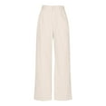 thumbnail image 3 of BiZtdJrK Cotton Linen Wide Leg Pants for Women Elastic High Waisted Cropped Pants Dressy Casual Work Pants with Pockets Beige XS, 3 of 7