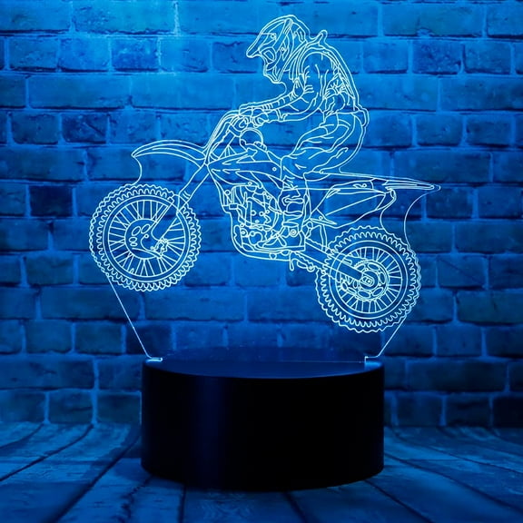 MYKOMI Cartoon Dirt Bike MTB Motocross Motorbike Motorcycle 3D Optical Illusion LED Bedroom Decor Table Lamp with Remote 7 Colors Sleep Night Light Birthday Gifts for Kids Outdoor Sports Lover