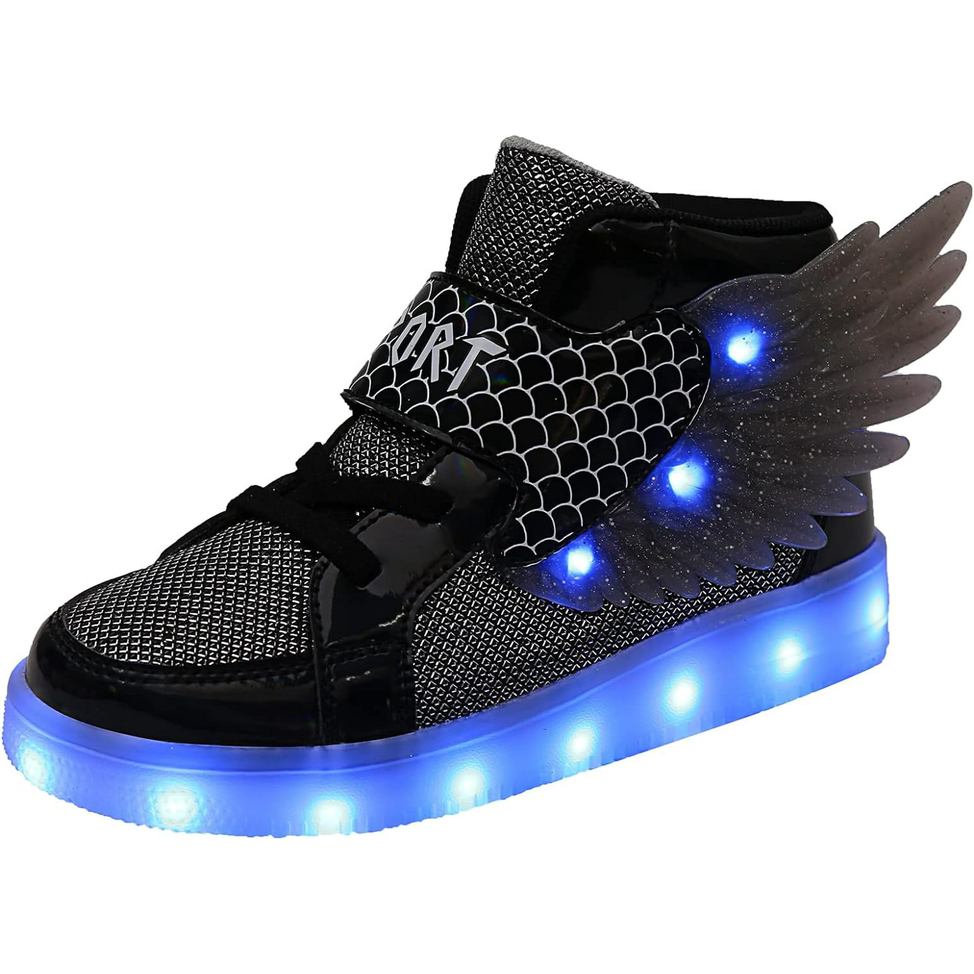 Kids Light up Shoes LED USB Charging Flashing High top Wings Sneakers Boys Girls Trainers for Festivals Halloween Christmas New Year Party Great Gift 10.5 Little Kid Black G Need Walmart