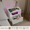 thumbnail image 6 of Modern Nightstand with Charging Station and LED Lights, White Bedside Table with Drawer, Fluted Side Table for Living Room, Bedroom, 6 of 7
