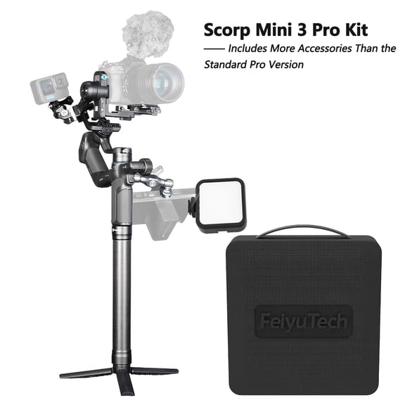 FeiyuTech SCORP Mini 3 Pro [Kit] - Handheld Gimbal Stabilizer with AI Tracking Pro Accessories, for Mirrorless & Smartphone – 4.4 lb Payload, Detachable Handle, OLED Touchscreen, 14H Battery