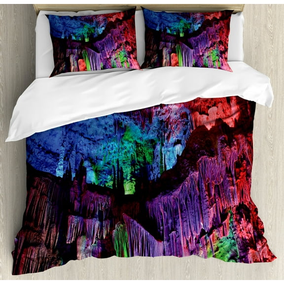 Colorful Duvet Cover Set King Size, Rainbow Colored Rock Formation Theme Natural Beauties Composition Pastoral Photo, Decorative 3 Piece Bedding Set with 2 Pillow Shams, Multicolor, by Ambesonne