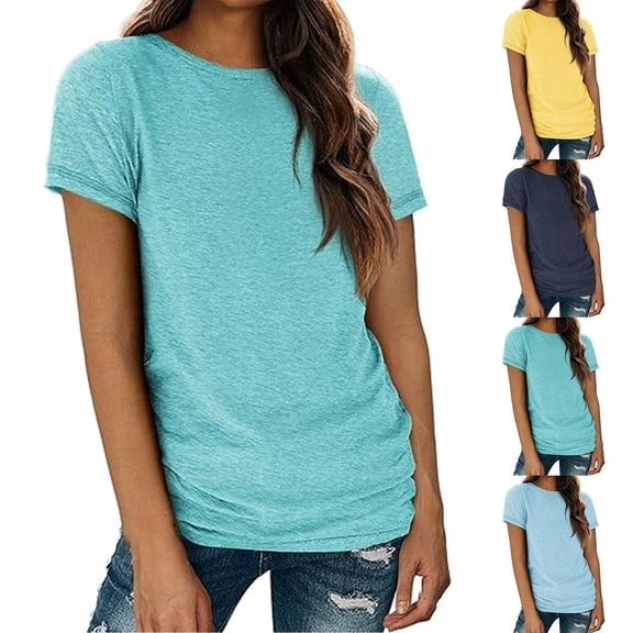 jiaxiM Athletic Tops for Women Solid Womens Tshirts Athletic Short Sleeve Lightweight Basic Tee Oversized Tshirts for Women Work Dressy Casual Beach Vacation,Light Blue