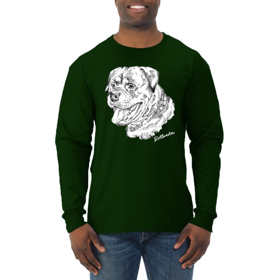 Rottweiler Dog Lover Pet Owner Animal Lover Mens Long Sleeve Shirt, Forest Green, Medium