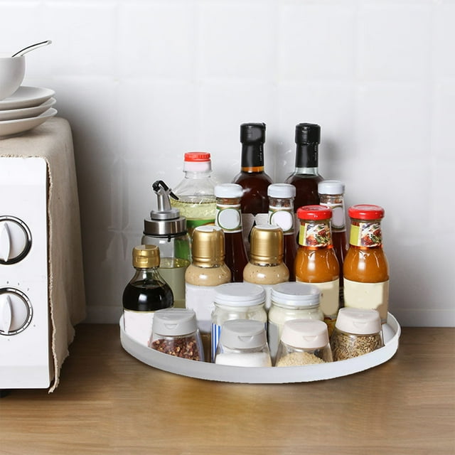 360° Rotating Kitchen Organizer – Heavy-Duty Plastic Turntable Tray for Countertop, Space-Saving Spice & Utensil Storage with Non-Slip Base (12.79in) Gray