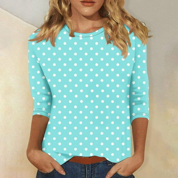ALLLIST 3/4 Sleeve Women's Tops Summer Crew Neck T Shirts Polka Dot Casual Blouse Ladie's Clothing