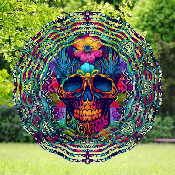 Vibrant Sugar Skull Wind Spinner | Metal Yard Decor | Dia de los Muertos Garden Spinner | Colorful Outdoor Art | Gothic Gift