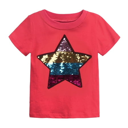 

Leesechin Toddler Tops Long Sleeve Clearance Baby Girls Fashion Cotton Funny Discoloration Flip Star Sequins Pattern Top T-shirt