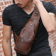 BULLCAPTAIN Mens Sling Bag Genuine Leather Chest Shoulder Backpack Cross Body Purse Water Resistant Anti Theft For Travel Hiking School
