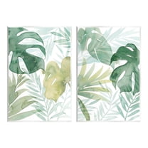 Layered Lush Green Plant Leaves Botanical & Floral Graphic Art Unframed Art Print Wall Art, Set of 2