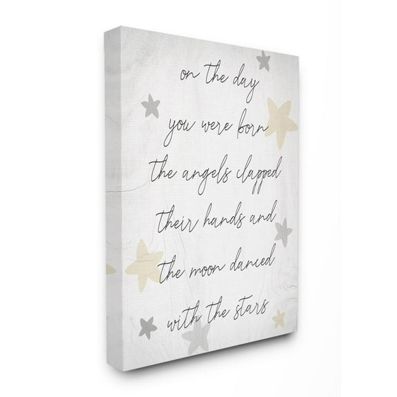 The Kids Room By Stupell On The Day You Were Born Neutral Yellow and Grey Stars Canvas Wall Art