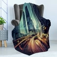 thumbnail image 4 of Urban Soft Flannel Fleece Blanket, Traffic in Hong Kong Picture Sunset China Modern Life High Rise Buildings, Cozy Plush for Indoor and Outdoor Use, 50" x 60", Seafoam Orange Yellow, by Ambesonne, 4 of 5