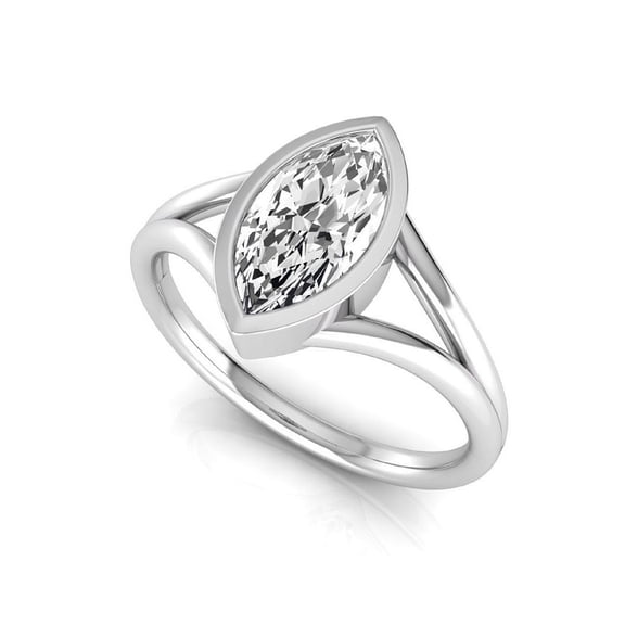 SHANTI JEWEL 14K White Gold IGI Certified 1.5 Carat Marquise Lab Grown Diamond (G, VS1) Bezel Set Split Shank Solitaire Engagement Ring For Womens 7 US