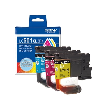 Brother Genuine LC501XL3PK 3-Pack High Yield Cyan, Magenta, and Yellow Ink Cartridges