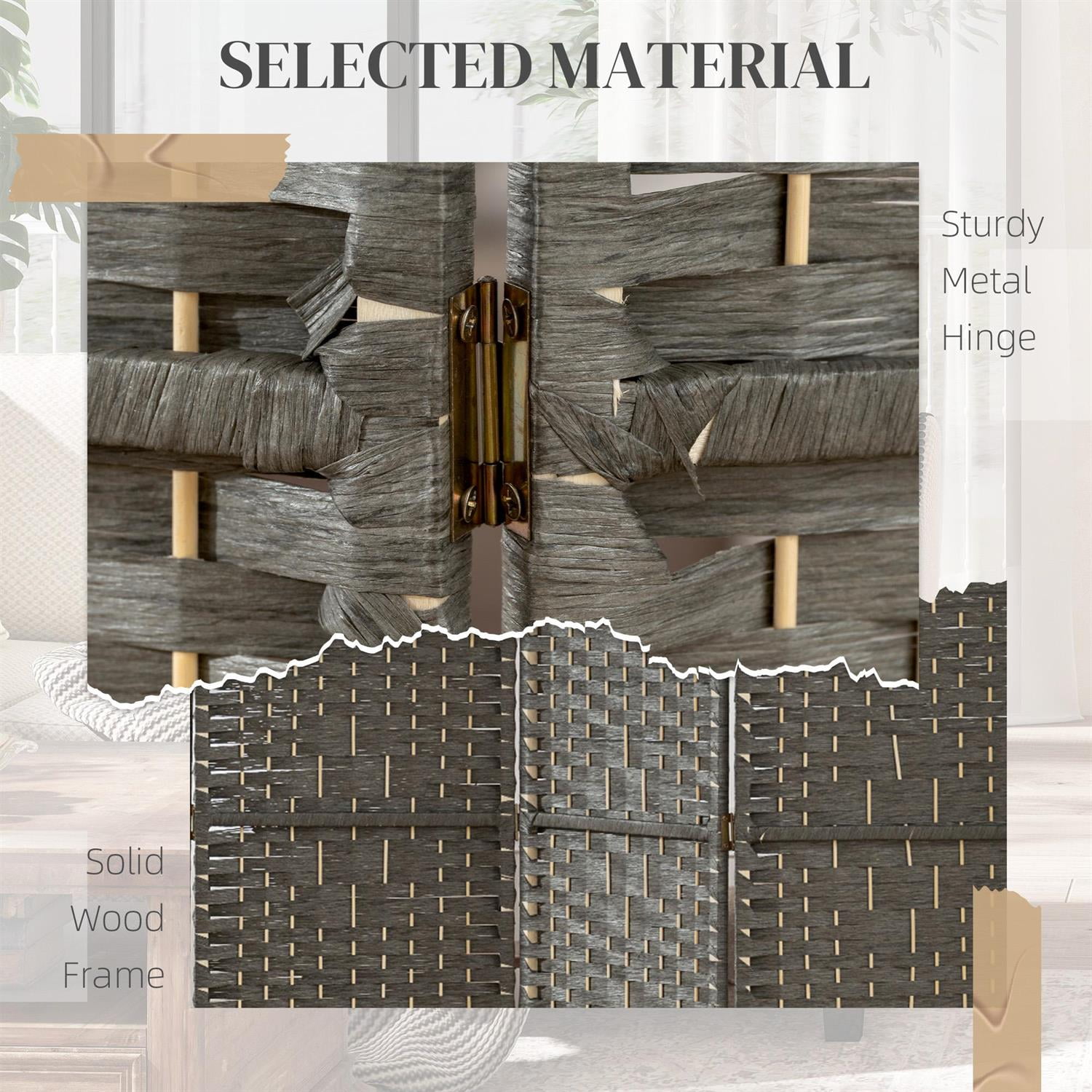 Demi Bonn 3-Panel Folding Room Divider with Wave Fiber Screen, 67" Portable Privacy Screen for Home Office, Gray