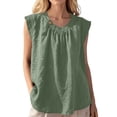 thumbnail image 3 of VBVC Women's Cotton-Linen Sleeveless Tank Top,Ladies Breathable Button Neck Blouse,Loose Fit Summer Pleated Shirt For Women,Green,S-3XL, 3 of 10