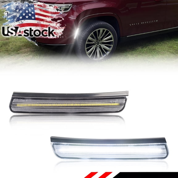 2PCS Clear Lens Front Corner Side Marker Light Fender Light Turn Signal Light Turn Warning Light Parking Light  With White LED For 2022 2023 Jeep Wagoneer & Jeep Grand Wagoneer