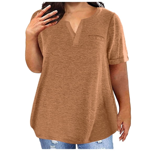 Womens Tops Women Fashion Top Color Block Gradient Print V Neck Top Shirt Short Sleeve 3/4 Sleeve Blouses Business Casual Shirts for Athletic T Shirts Juniors Rhinestone plus Size V Neck Shi Brown XXL