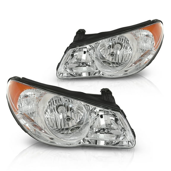 CROSSDESIGN Chrome Headlights Assembly Clear Lens Fit for Hyundai Elantra 2007-2010