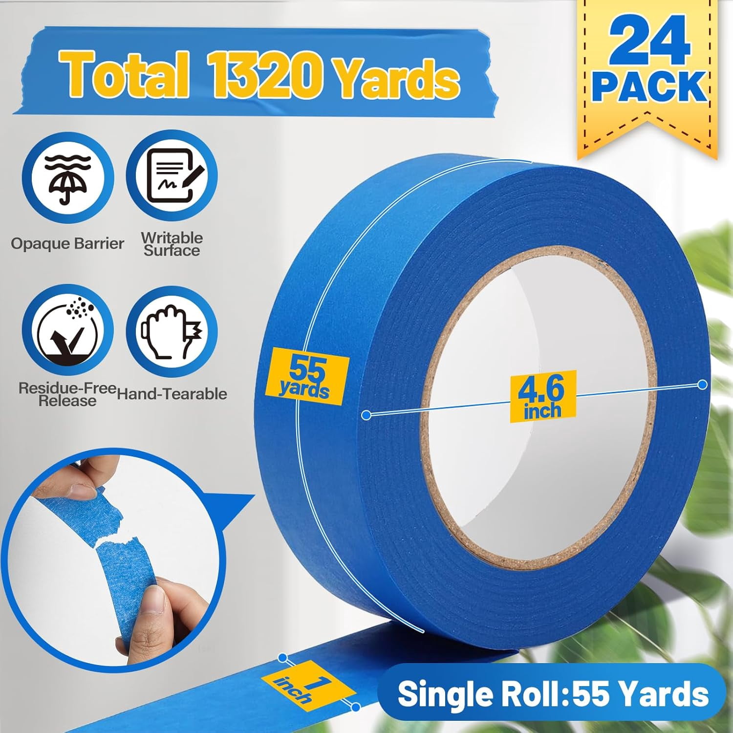 Bulk 24-Roll 2 Inch Painters Tape, 248 ℉   High-Temp Masking Tape, 1320 Yards Wide UV-Resistant Sharp Lines, Multi-Purpose No Residue Easy Removal for Walls and Car Supplies