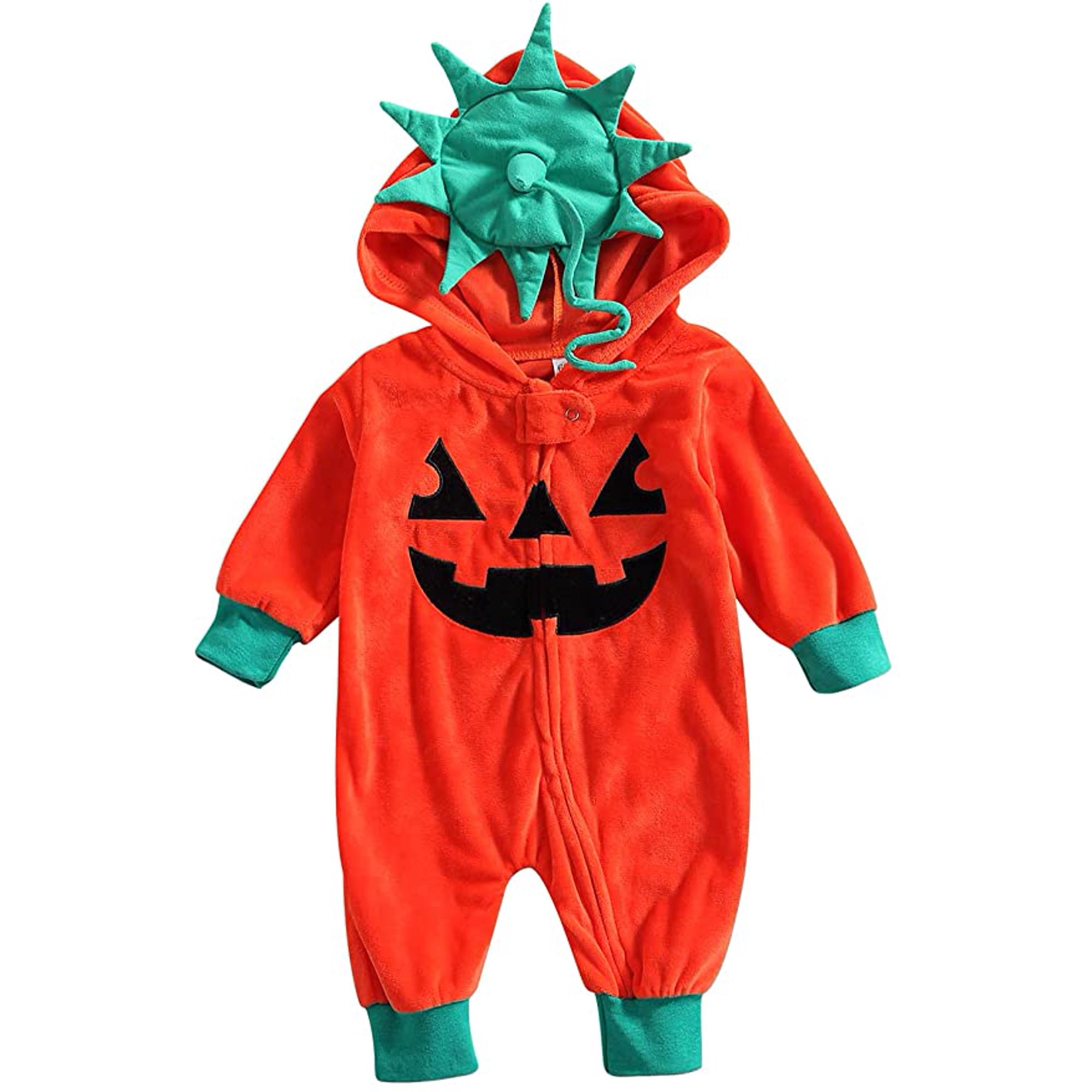 Dazzerake 3 Pièces Ensemble Halloween pour Bébé Garçon Fille Déguisement Halloween 0-24 Mois Combinaison à Manches Longues Chapeau et Chaussures (Orange4, 0-6 Mois