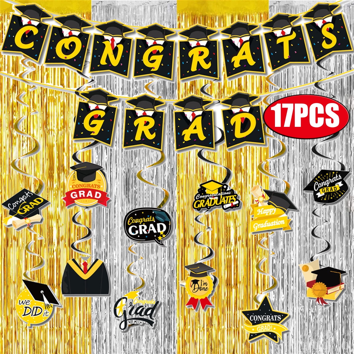 Autrucker 17 Pcs Graduation Party Decorations 2022Gold Silver